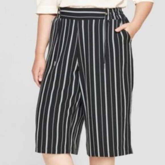 NWOT AVA &VIV Striped Crop Leg Capri Pants Size 1X - Picture 1 of 9